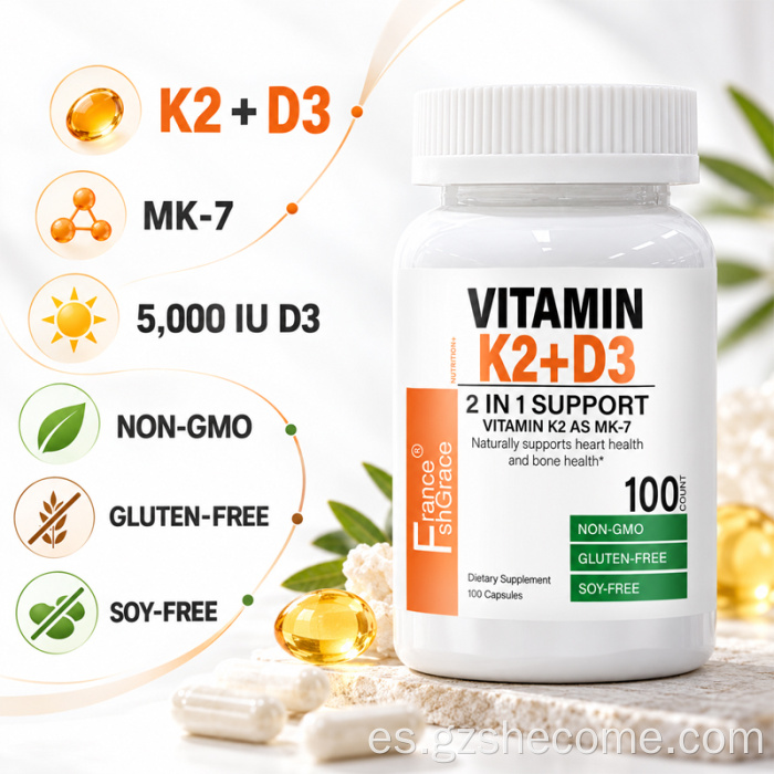 Shecome Vitamina K2 D3 Cápsulas Salud de los huesos del corazón
